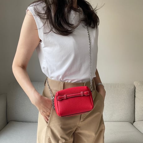 Leather mini pochette(Red)
