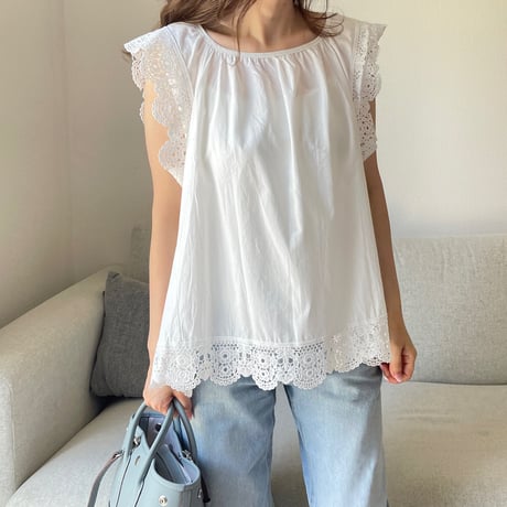 Flare cotton blouse(White)