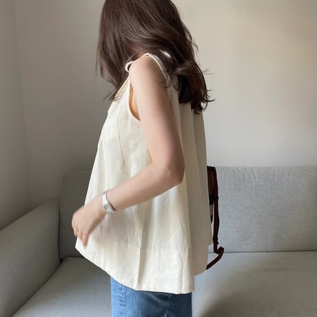 Linen ribbon tops(Cream yellow)