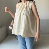 Linen ribbon tops(Cream yellow)