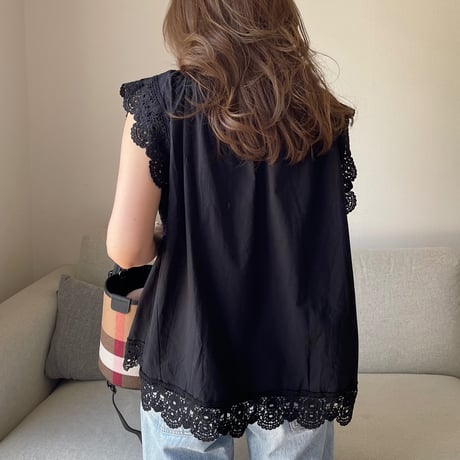 Cotton lace tops(Black)