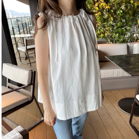Linen ribbon tops(White)
