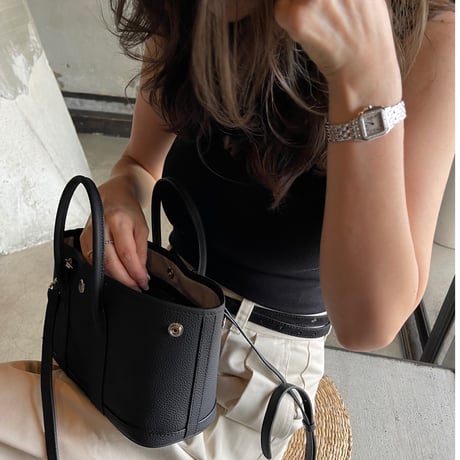 Leather midium tote bag(Black)