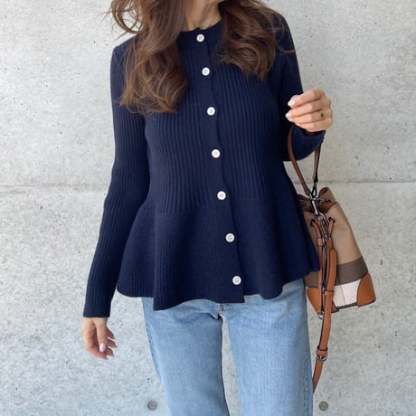 Flare knit cardigan(Navy)