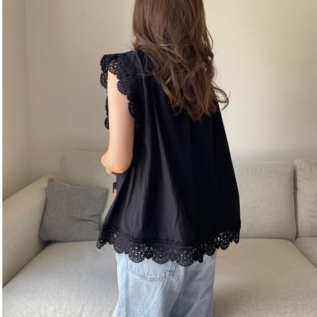 Cotton lace tops(Black)