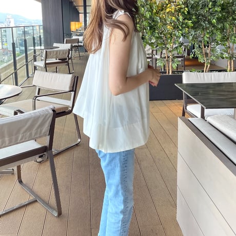 Linen ribbon tops(White)