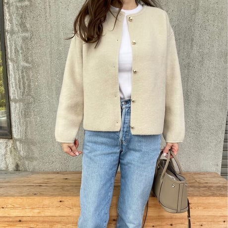 Wool knit cardigan(Ecru)