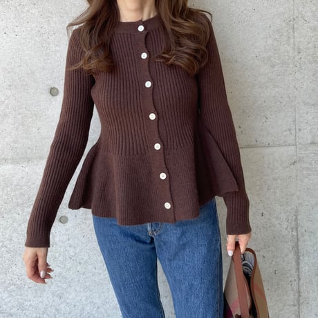 Flare knit cardigan(Brown)
