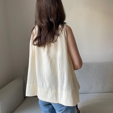 Linen ribbon tops(Cream yellow)