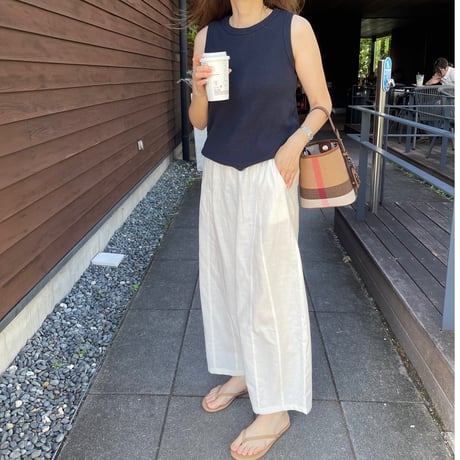 Linen wide pants(White)