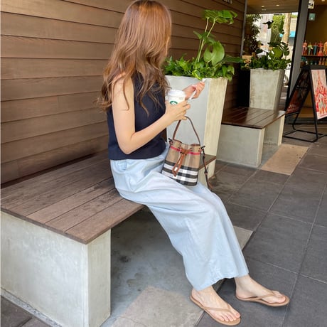 Linen wide pants(Light Blue)