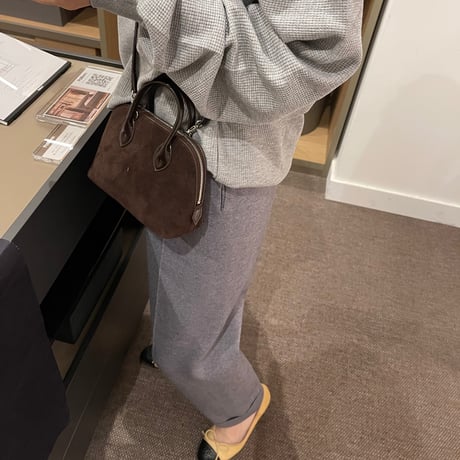 Leather mini suede bag(Brown)