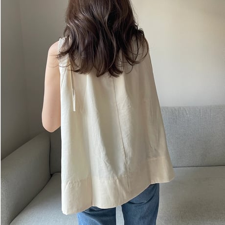 Linen ribbon tops(Cream yellow)