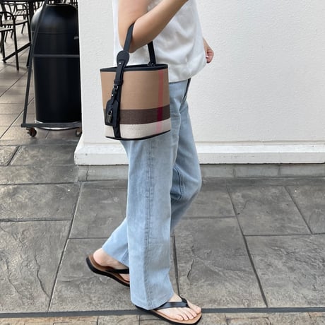 Leather bucket bag(Black)