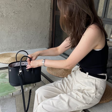 Leather midium tote bag(Black)