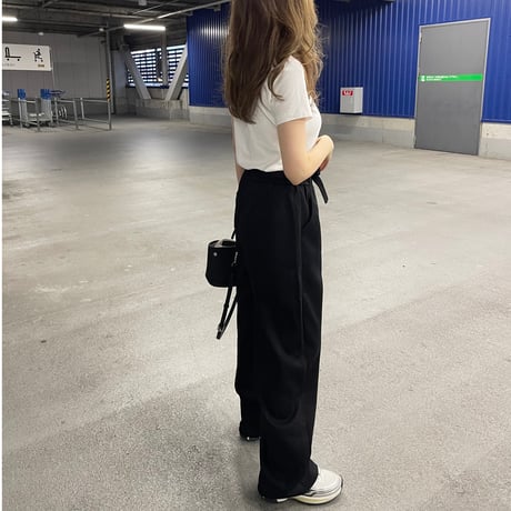 Ribbon sweat pants(Black)