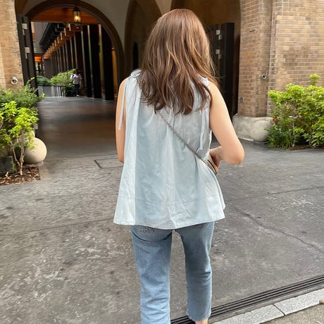 Linen ribbon tops(Blue)