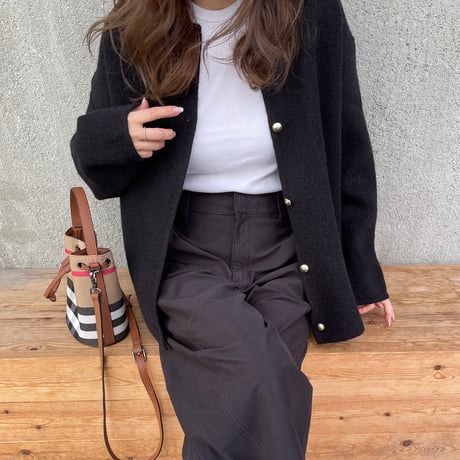 Wool knit cardigan(Black)