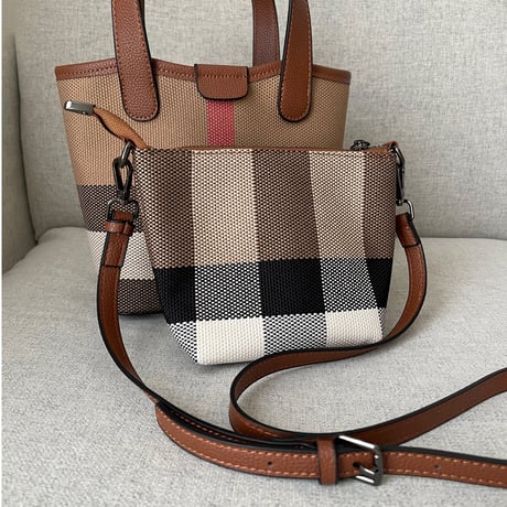 Leather handle tote bag