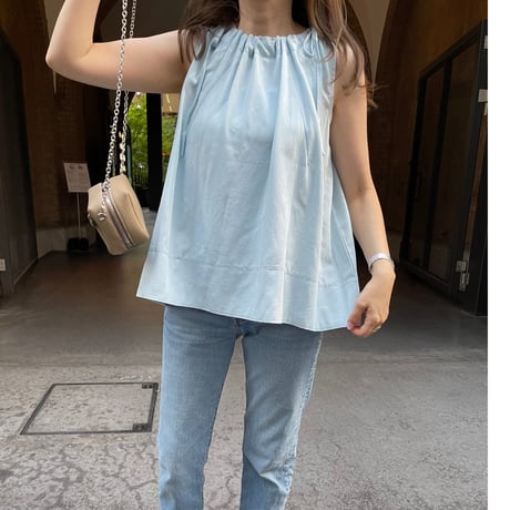 Linen ribbon tops(Blue)