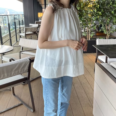 Linen ribbon tops(White)