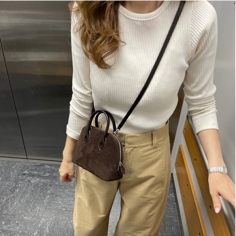 Leather mini suede bag(Brown)
