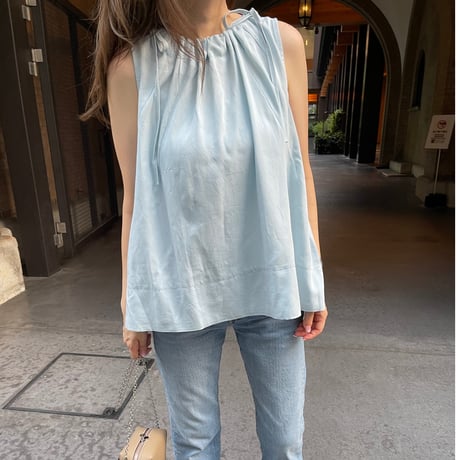 Linen ribbon tops(Blue)