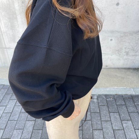 Waffle wide pullover(Black)