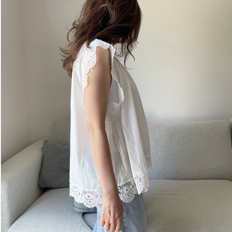 Flare cotton blouse(White)
