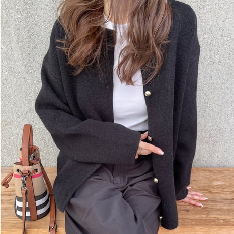 Wool knit cardigan(Black)
