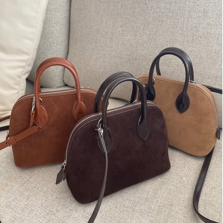 Leather mini suede bag(Brown)