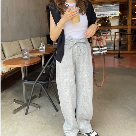 Ribbon sweat pants(Gray)