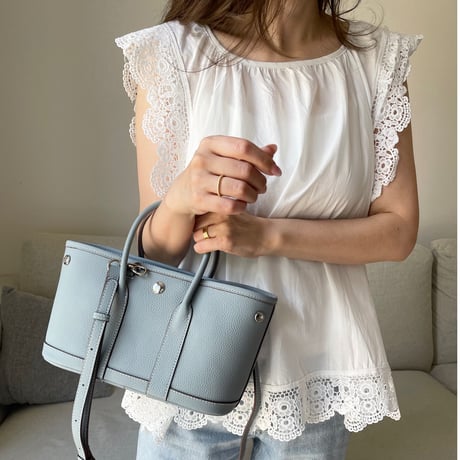 Leather midium tote bag(Blue)