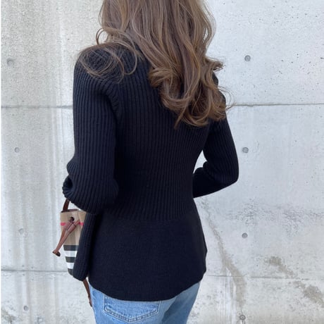 Flare knit cardigan(Black)