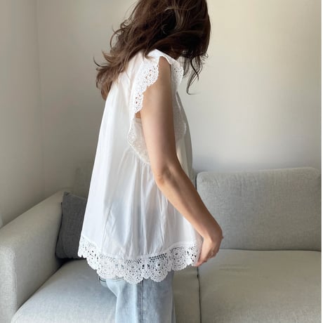 Flare cotton blouse(White)