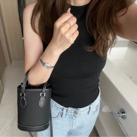 Square leather mini bag(Black)