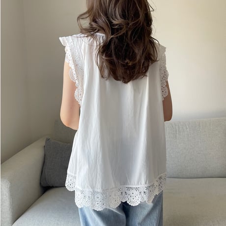 Flare cotton blouse(White)