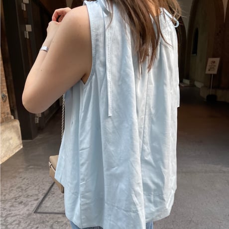 Linen ribbon tops(Blue)