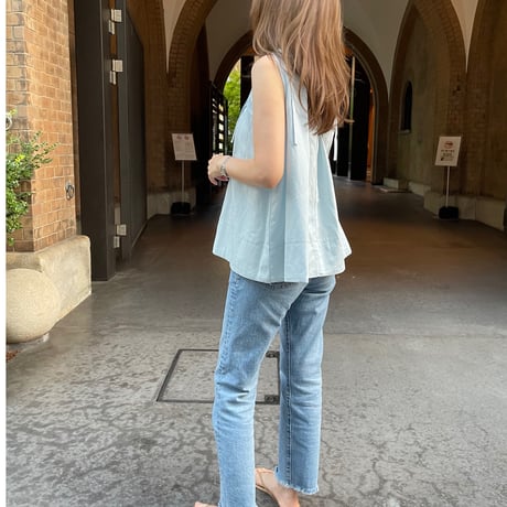 Linen ribbon tops(Blue)