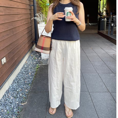Linen wide pants(White)
