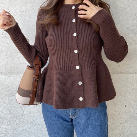 Flare knit cardigan(Brown)