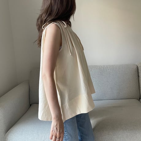 Linen ribbon tops(Cream yellow)