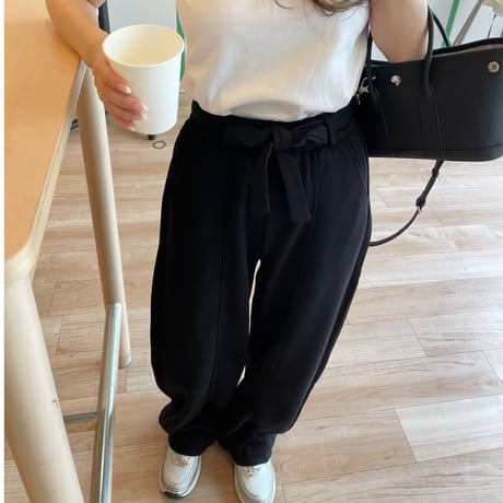 Ribbon sweat pants(Black)