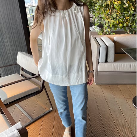 Linen ribbon tops(White)