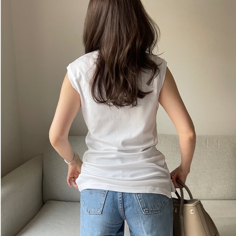 Sleeveless slit tank(White)