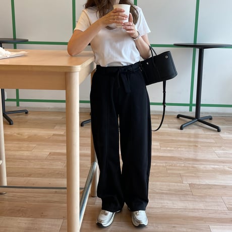 Ribbon sweat pants(Black)