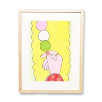 ハシモトチャン 原画作品『3色を片手に街へ』（額込み）