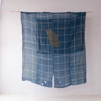 linen×indigo・繕い跡に温もりを感じる白格子柄の古布【156cm × 175cm】/st.1369