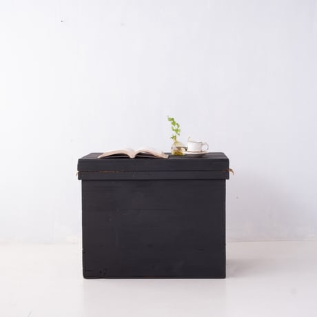 【特大サイズ】真鍮の取手がかっこいいブラックにリペイントした茶箱/st.1359