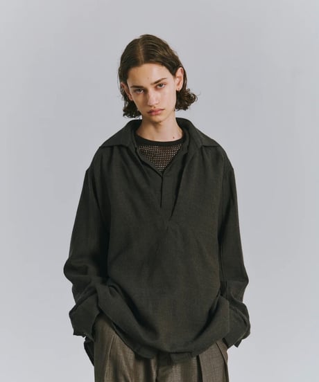 【ANCELLM（アンセルム）】 SKIPPER UV NECK SHIRT -BLACK